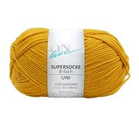 Sockenwolle 8-fädig gelb einfarbig, Online Supersocke 8-fach Uni, dickes Sockengarn zum Stricken und Häkeln (8002 currygelb)