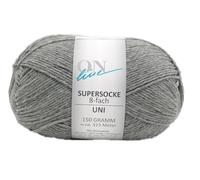 Sockenwolle 8-fädig grau einfarbig, Online Supersocke 8-fach Uni, dickes Sockengarn zum Stricken und Häkeln (8102 grau)