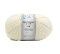 Sockenwolle 8-fädig wollweiß einfarbig, Online Supersocke 8-fach Uni, dickes Sockengarn zum Stricken und Häkeln (8001 wollweiss)