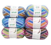 Sockenwolle Paket Gründl Hot Socks Cashmere, 6x100g Sockengarn mit Kaschmir, Strumpfwolle 4fädig, 75% Wolle, 20% Polyamid, 5% Kaschmir