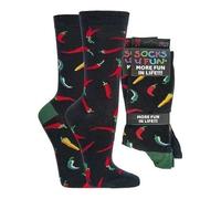 Socks 4 Fun Motivsocken Chili 2er Bündel - Coole Socken - 85% Baumwolle - EU 42-47 - Unisex - Black, Multicolored - Wadenlang - 2 Paar
