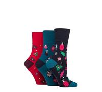 SockShop Gentle Grip Damen Baumwolle Weihnachten Socken Packung 3 (DE/NL/SE/PL, Numerisch, 37, 42, Regular, Regular, Marineblau/Rot)