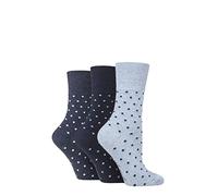 SockShop Gentle Grip Damen Bluemen Gemusterte und gestreifte Baumwolle Socken Multipack 3 37-42 Digital Punkte Marine/Denim