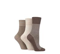 SockShop Gentle Grip Damen Bluemen Gemusterte und gestreifte Baumwolle Socken Multipack 3 37-42 Feiner Streifen Braun/Neutral