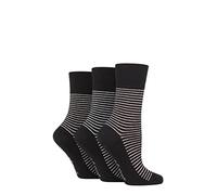 SockShop Gentle Grip Damen Bluemen Gemusterte und gestreifte Baumwolle Socken Multipack 3 37-42 Feiner Streifen Schwarz
