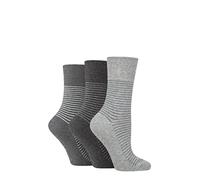 SockShop Gentle Grip Damen Bluemen Gemusterte und gestreifte Baumwolle Socken Multipack 3 37-42 Feiner Streifen Holzkohle/Grau
