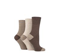SockShop Gentle Grip Damen Bluemen Gemusterte und gestreifte Baumwolle Socken Multipack 3 37-42 Kontrast Ferse und Zehe Braun/Neutral
