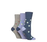 SockShop Gentle Grip Damen Bluemen Gemusterte und gestreifte Baumwolle Socken Multipack 3 (DE/NL/SE/PL, Numerisch, 37, 42, Regular, Regular, Frucht Hellgrau/Flieder)