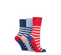 SockShop Gentle Grip Damen Bluemen Gemusterte und gestreifte Baumwolle Socken Multipack 3 Joie Rot/Blau/Flieder