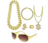 sodeber 6-teiliges Hip Hop Dollarzeichen Schmuckset Mit Halskette Und Ringen, Modisches Statement Schmuckset Mit