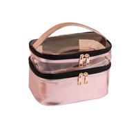 SOESFOUFU Transparenter Kosmetiktasche Doppelschichtig Mit Henkel Make up Organizer Kulturbeutel Reisetasche Rosa