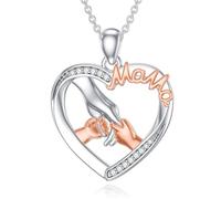 SOESON Mutter und Tochter Kette 925 Sterling Silber Mama Halskette Mom und Kind Liebe Herz Anhänger Anhänger Halskette Schmuck Geschenke für Mama