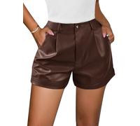 SOFIA'S CHOICE Damen-Shorts aus Leder, hohe Taille, Rollsaum, lässig, plissiert, mit Taschen, Braun, M