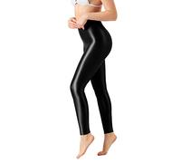 SOFSOT Übergröße Hohe Taille Workout-Leggings Glänzende Pilates-Hose Schimmer-Yoga-Strumpfhose für Damen, Schwarz , XXL