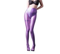 SOFSOT Ultra-durchsichtige Workout-Leggings, glänzende Strumpfhose für Damen, kontrolliert von oben bis zur Taille, Bauchkontrolle, glänzender Slip-Schlauch, Violett, Small