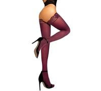 sofsy Hand-Finished Hosiery - Italian 60 Den Burgundy Plus Size Thigh High Stockings for Women | Opaque Hold Ups Dual Silicone Lace Top - XL