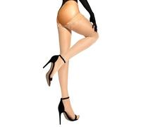 sofsy Hand-Finished Hosiery - Italian 60 Den Nude Thigh High Stockings for Plus Size Women | Opaque Stretchy Stay Up Tights Lace Top - XXL