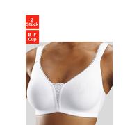 Soft-BH, Damen, Gr. 105, Cup E, weiß (2xweiß), Jersey, Obermaterial: 90% Baumwolle, 5% Elasthan, 5% Polyamid, PETITE FLEUR BY LASCANA, BHs Soft-BH, ohne Bügel, Baumwolle mit Spitzen-Details, große Grö