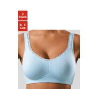 Soft-BH, Damen, Gr. 80, Cup D, blau (hellblau, weiß), Jersey, Obermaterial: 85% Baumwolle, 10% Polyamid, 5% Elasthan, PETITE FLEUR BY LASCANA, Basic, BHs Soft-BH, ohne Bügel, aus Baumwoll-Qualität mit