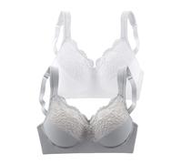 Soft-BH PETITE FLEUR, Damen, Gr. 80, Cup D, weiß (silber, weiß), Jersey, Obermaterial: 60% Polyamid, 29% Baumwolle, 11% Elasthan, BHs Soft-BH, ohne Bügel mit Komfortträgern (90384648-80) silber, weiß