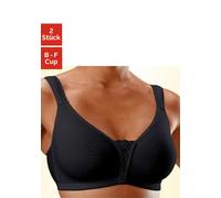 Soft-BH, Damen, Gr. 85, Cup E, schwarz (schwarz, weiß), Jersey, Obermaterial: 90% Baumwolle, 5% Elasthan, 5% Polyamid, PETITE FLEUR BY LASCANA, BHs Soft-BH, ohne Bügel, Baumwolle mit Spitzen-Details, 