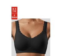 Soft-BH, Damen, Gr. 90, Cup E, schwarz (schwarz, weiß), Jersey, Obermaterial: 85% Baumwolle, 10% Polyamid, 5% Elasthan, PETITE FLEUR BY LASCANA, Basic, BHs Soft-BH, ohne Bügel, aus Baumwoll-Qualität m