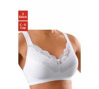 Soft-BH, Damen, Gr. 95, Cup F, schwarz-weiß (weiß, schwarz), Jersey, Obermaterial: 60% Polyamid, 29% Baumwolle, 11% Elasthan, PETITE FLEUR BY LASCANA, BHs Soft-BH, ohne Bügel mit Komfortträgern - auch