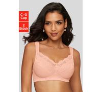 Soft-BH, Damen, Gr. 95, Cup G, orange (pfirsich, weiß), Jersey, Obermaterial: 60% Polyamid, 29% Baumwolle, 11% Elasthan, PETITE FLEUR BY LASCANA, BHs Soft-BH, ohne Bügel mit Komfortträgern - auch idea