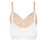 Soft-BH LISCA "2er Pack Soft BH Manja", Damen, Gr. 100, Cup C, bunt (beige weiß), Spitze, Obermaterial: 100% Baumwolle CO., BHs Soft-BH (16759515-100) beige weiß