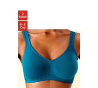 Soft-BH PETITE FLEUR, Damen, Gr. 105, Cup C, grün (petrol, weiß), Trikot, Obermaterial: 95% Baumwolle, 5% Elasthan, BHs Soft-BH, ohne Bügel, Baumwolle, Topseller (409233-105) petrol, weiß