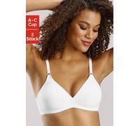 Soft-BH PETITE FLEUR, Damen, Gr. 70, Cup C, weiß (2xweiß), Jersey, Obermaterial: 93% Baumwolle, 7% Elasthan, Basic, BHs BH Soft-BH Triangel-BH T-Shirt-BH Bügelloser-BH, ohne Bügel, im Triangel Schnitt