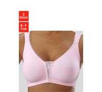 Soft-BH PETITE FLEUR, Damen, Gr. 80, Cup C, rosa (rosa, weiß), Jersey, Obermaterial: 90% Baumwolle, 5% Elasthan, 5% Polyamid, BHs Soft-BH, ohne Bügel mit Spitzen-Details (727906-80) rosa, weiß