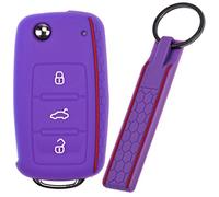 Soft Case Schutz Hülle Auto Schlüssel + Schlüsselband im Wabe Design Lila für VW SEAT Skoda Golf 6 Octavia UP Leon