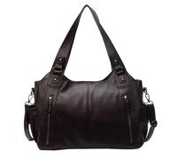 Soft PU Leather Zip Tote Bags for Women, Large Tote Bag with Zipper Work Leather Travel Purse Shoulder Bag Fashion Hobo Bags, Leather Handbag Satchel Bag, Slouchy Crossbody Multi Pockets (Coffee)