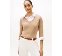 Tommy Hilfiger Damen Pullover Soft Wool mit V-Ausschnitt, Beige (Safari Canvas Heather), M