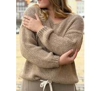 Softer Grobstrickpullover für Damen - V-Ausschnitt One Size in Beige