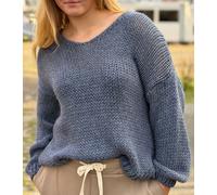 Softer Grobstrickpullover für Damen - V-Ausschnitt One Size in Jeansblau
