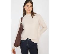 Strickpullover CECIL, Damen, Gr. S (38), oat milk beige melange, Web, 37% Baumwolle, 34% Polyacryl, 26% Polyester, 3% Elasthan, unifarben, normal normal, hoch geschlossener Ausschnitt, Rippbündchen, P
