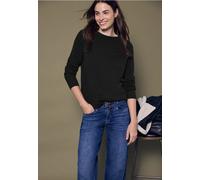 Rundhalspullover STREET ONE STUDIO, Damen, Gr. 36, schwarz, Stoff, 30% Polyester, 29% Polyacryl, 21% Viskose, 20% Nylon, unifarben, comfort fit normal, Rundhals, abgesteppt, Pullover Rundhalspullover,