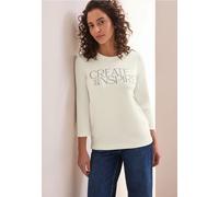 3/4-Arm-Shirt CECIL, Damen, Gr. XXL (46), weiß (vanilleweiß), Sweatware, Obermaterial: 49% Polyester, 44% Modal, 7% Elasthan, bestickt, casual, regular fit taillenbedeckt, Rundhals, 3/4-Ärmel gerader