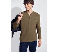 Langarmshirt STREET ONE MEN, Herren, Gr. XXL (46), braun (ash braun), Web, 96% Baumwolle, 4% Polyester, unifarben, normal normal, Rundhals, abgesteppt, Shirts Langarmshirt, im soften Baumwoll-Mix (288