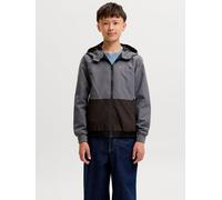 Outdoorjacke JACK & JONES JUNIOR "JJERUSH wasserabweisend, mit Kapuze, mattes Finish", Jungen, Gr. 140, turbulence detail:schwarz, weiß blocking, Web, Obermaterial: 100% Polyester, normal normal, Bünd