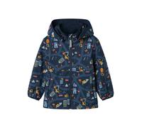 Softshelljacke NAME IT "NMMMALTA05 SOFTSHELL JACKET AOP FO", Jungen, Gr. 92, blau (spellbound aop:construction), Softshell, Obermaterial: 95% Polyester, 5% Elasthan, bedruckt, normal, elastischer Bund