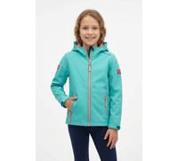 Softshelljacke TROLLKIDS "GIRLS TROLLFJORD JACKET", Kinder, Gr. 140, aqua haze, harbor blau, mellow peach, Softshell, Obermaterial: 94% Polyester, 6% Elasthan, normal, Jacken Softshelljacke, für Kinde