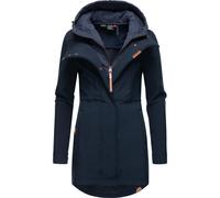 Softshellmantel RAGWEAR "Ybela", Damen, Gr. XXXL(46), blau (dunkelblau), Außenmaterial: 97% Polyester, 3% Elasthan. Innenmaterial: 100% Polyester, tailliert Po-bedeckend, hoch geschlossener Ausschnitt