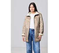Ledermantel STREET ONE STUDIO, Damen, Gr. 46, beige (reef sand), Obermaterial: 100% Polyester; Teddy-Details: 100% Polyester, unifarben, comfort fit ca. Mitte Oberschenkel, hoch geschlossener Ausschni