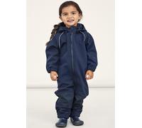 Softshelloverall NAME IT "NMNALFA SOFTSHELL SUIT SOLID FO NOOS", Mädchen, Gr. 116, N-Gr, blau (schwarz sapphire), Softshell, Obermaterial: 94% Polyester, 6% Elasthan, unifarben, Overalls (79575104-116