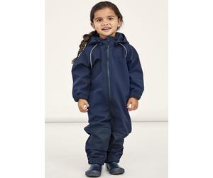 Softshelloverall NAME IT "NMNALFA SOFTSHELL SUIT SOLID FO NOOS", Mädchen, Gr. 116, N-Gr, blau (schwarz sapphire), Softshell, Obermaterial: 94% Polyester, 6% Elasthan, unifarben, Overalls (79575104-116