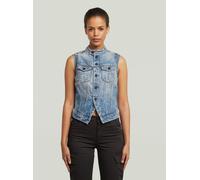 Softshellweste G-STAR "Pitched Hem Slim Weste", Damen, Gr. XXS, blau (vintage cirrus blau), Obermaterial: 75% Baumwolle, 25% Baumwolle, Westen (21594708-XXS) vintage cirrus blau