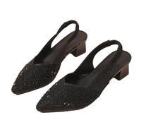 Sohodoo Slingback-Kitten-Heels for Damen - spitze Abendschuhe mit Perlen- oder Schleifendetail, niedrige Absätze for Partys, Hochzeiten(Black,43)